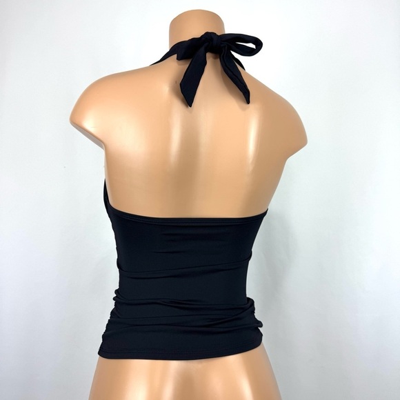La Blanca Women’s Sz 4 Black Ruched Padded Halter Tankini Top Swimsuit Slimming - Picture 3 of 9